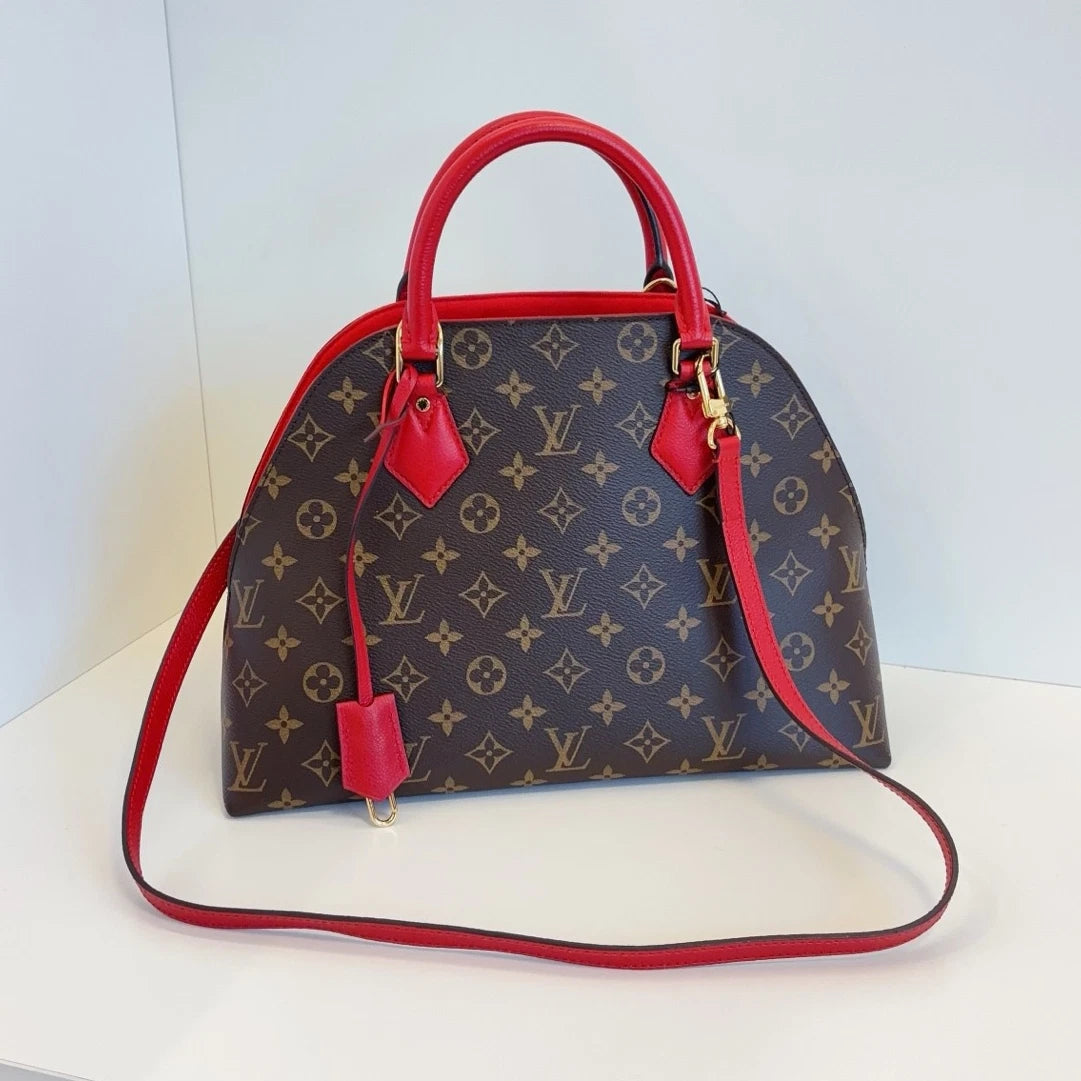 Louis Vuitton Alma BB Monogram Brown Red Shoulder Bag Top Handle Excellent
