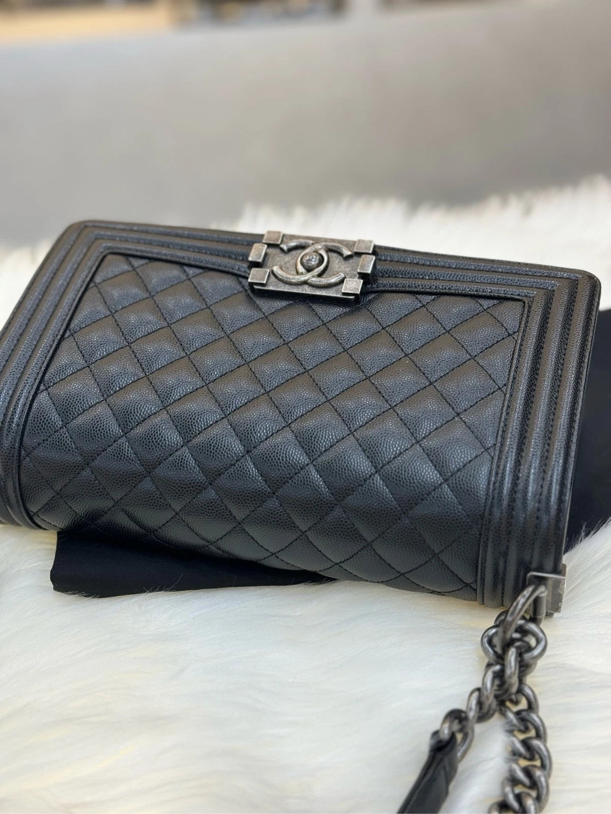 CHANEL Leboy Medium Black Silver Hardware Shoulder Bag For Women