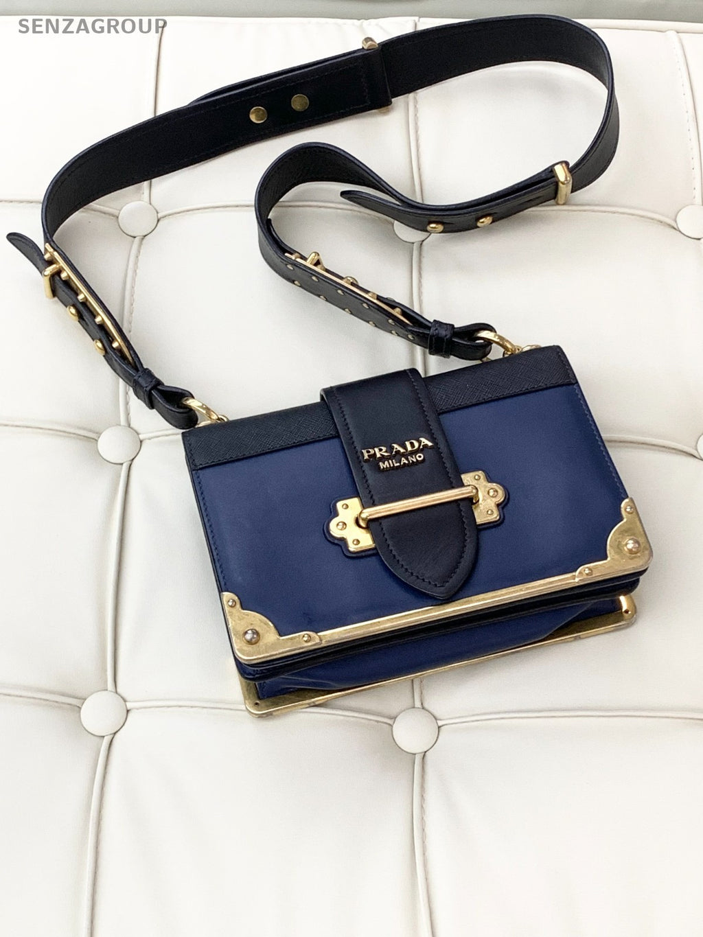 PRADA Cahier Calfskin Navy Blue Shoulder bag Crossbody Women