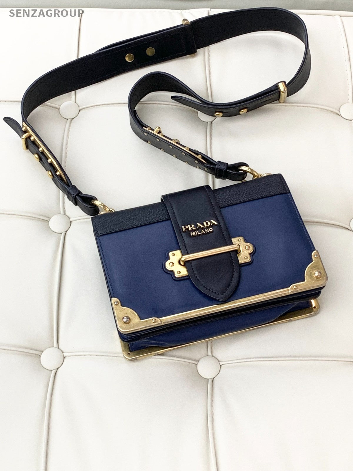PRADA Cahier Calfskin Navy Blue Shoulder bag Crossbody Women