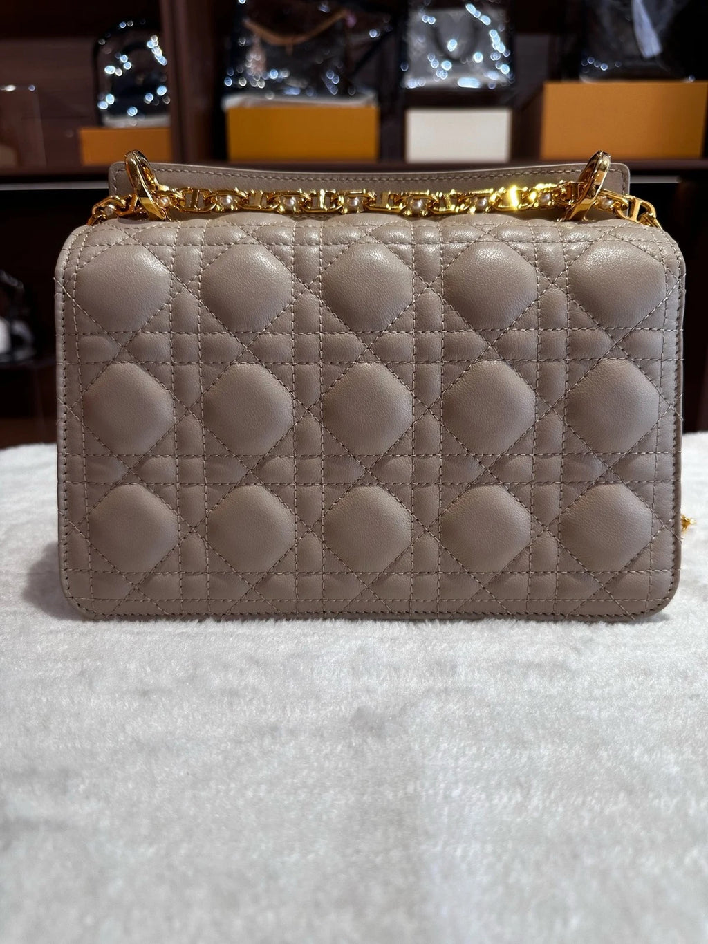 Dior Jolie Beige Pearl Chain Shoulder Bag For Women