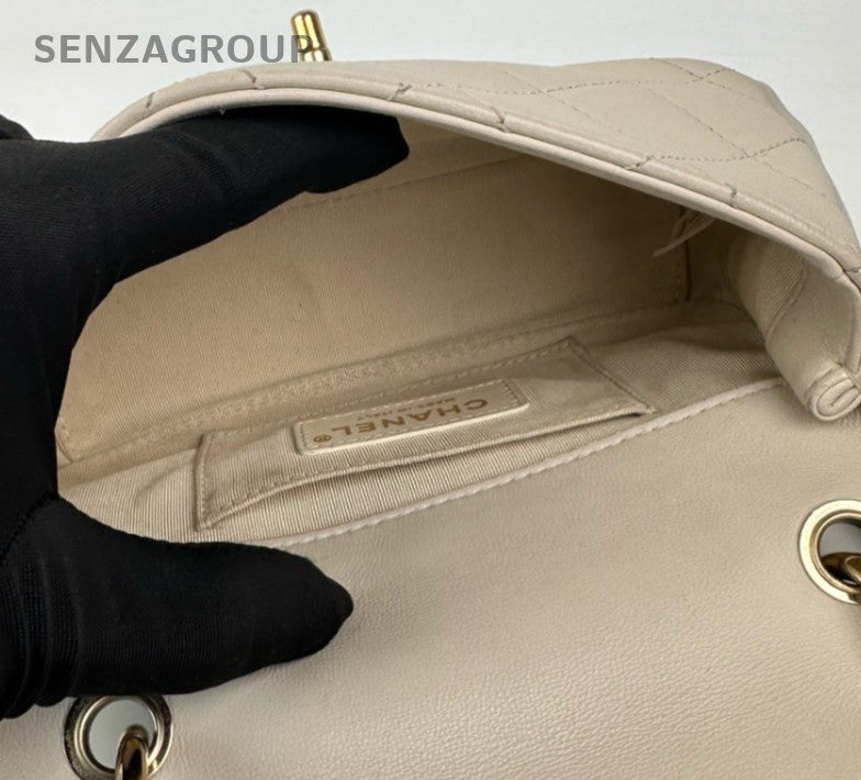 Chanel Classic Flap Mini Diamond Chain Shoulder Bag Beige Gold Women Designer