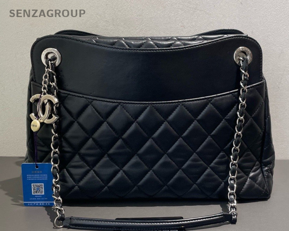 Chanel Large shopping Tote Chain Black Silver Shoulder Bag Diamond Women Classic