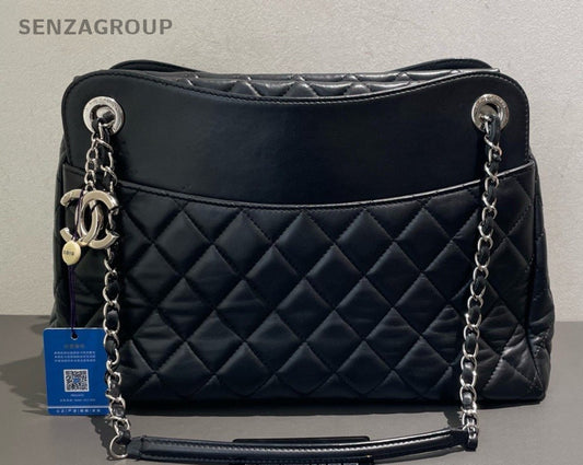 Chanel Large shopping Tote Chain Black Silver Shoulder Bag Diamond Women Classic
