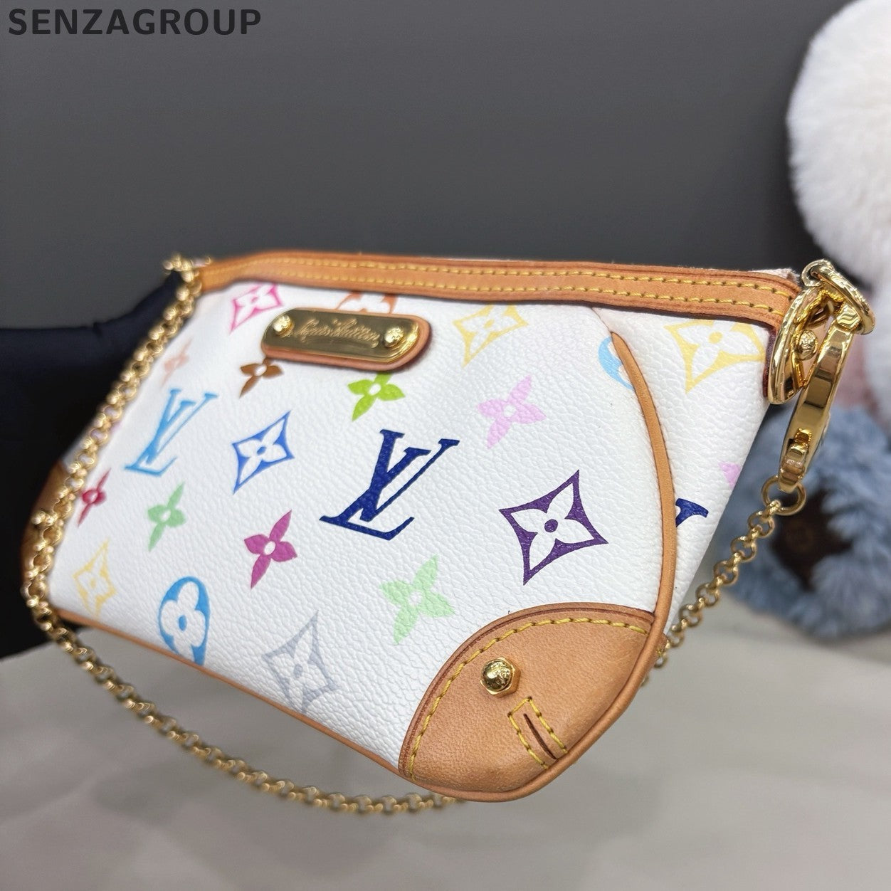 Louis Vuitton Monogram Chain Shoulder Bag White Multicolor Women Classic