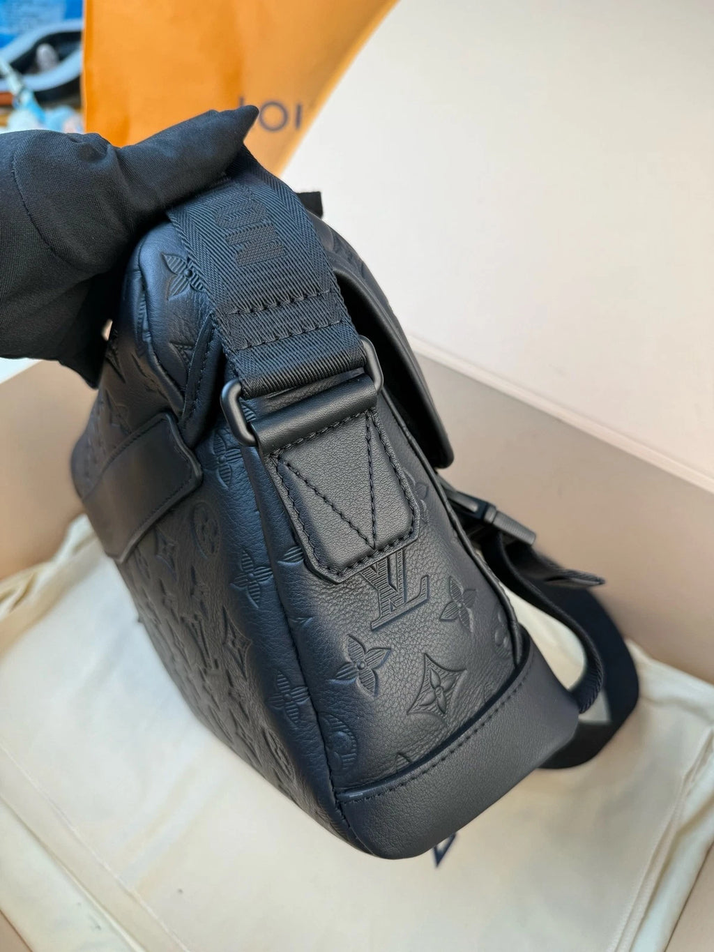 Louis Vuitton Voyager Monogram Shadow Black Embossed Leather Messenger Bag