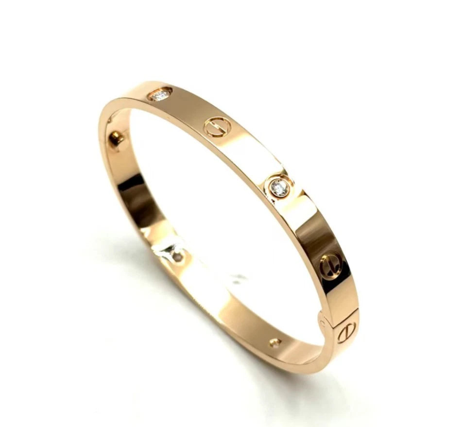 Excellent Cartier Love Classic Bracelet 18k Rose Gold Bangle 4Diamonds Size17