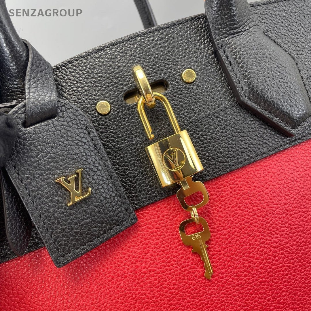 Louis Vuitton City PM Calfskin Top Handle Black Red 2way Handbag Women
