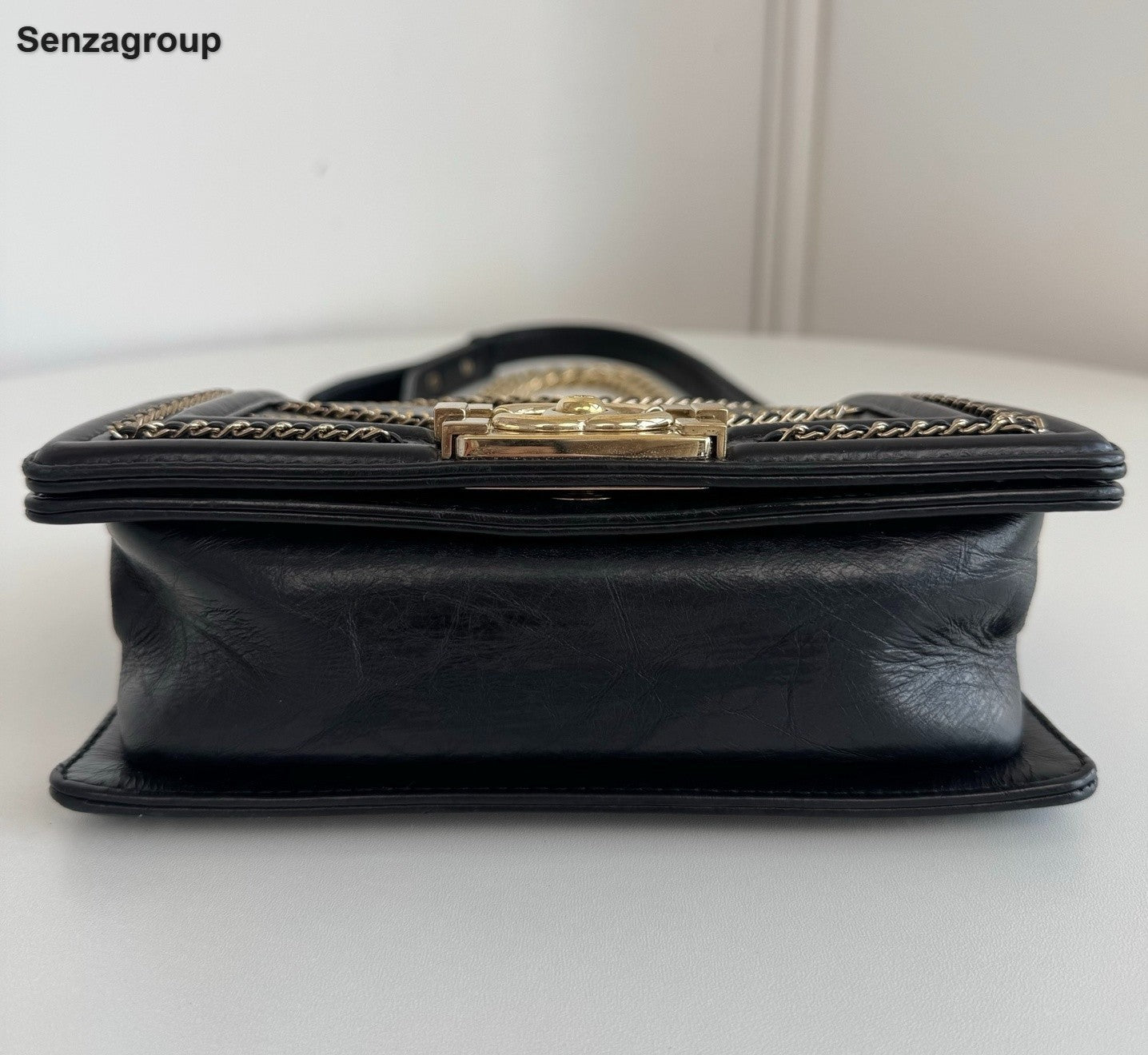 Chanel Leboy PM Calfskin Chain Shoulder Bag Black Gold Women Classic Fashion