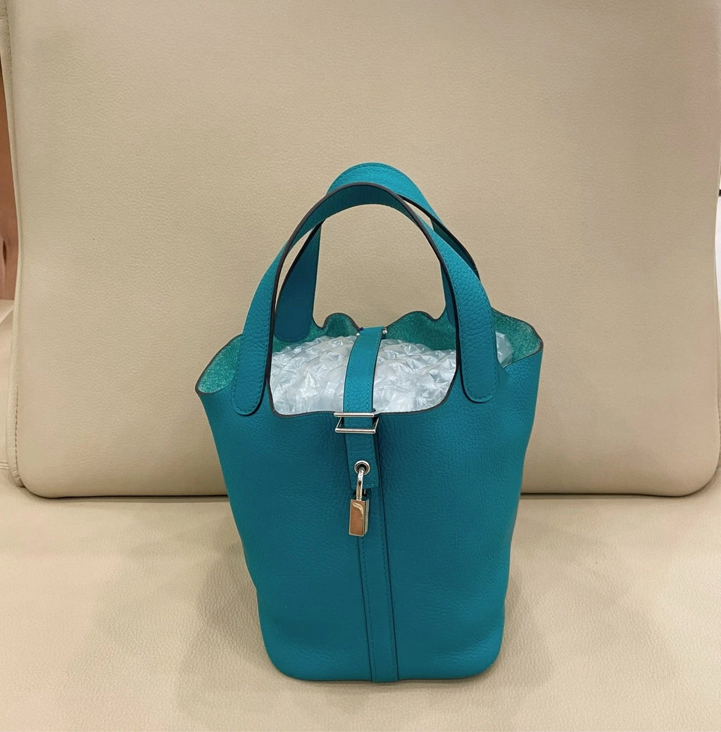 Hermes Picotin18 Green Leather Bucket Bag For Women