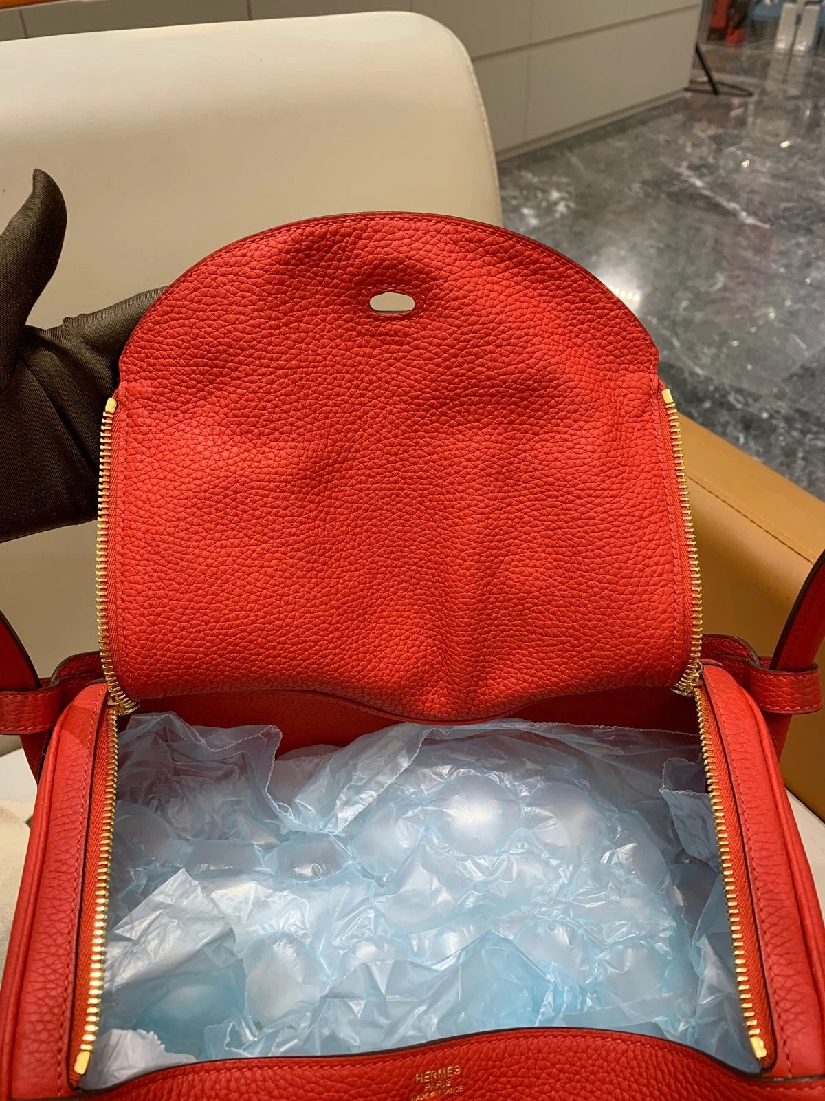 Hermes Lindy30 TC Leather Red Gold Hardware Bag For Women