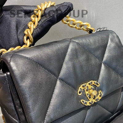 Chanel 19 Small Black Gold Lambskin Chain Shoulder Crossbody Bag Classic