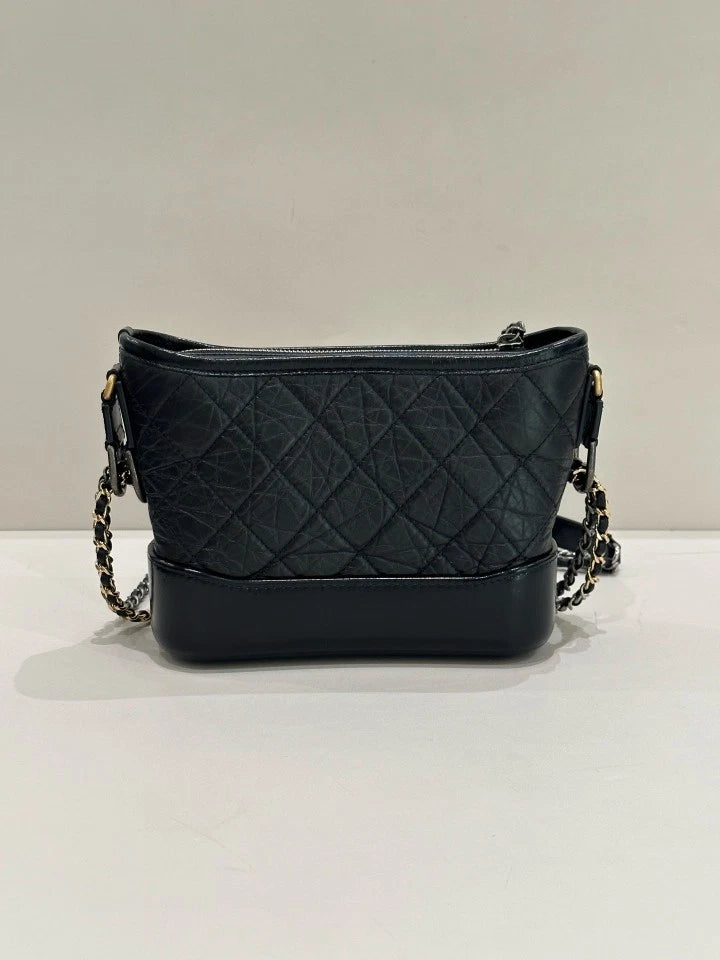 CHANEL Black Leather Small Gabrielle Shoulder Crossbody Bag For Women