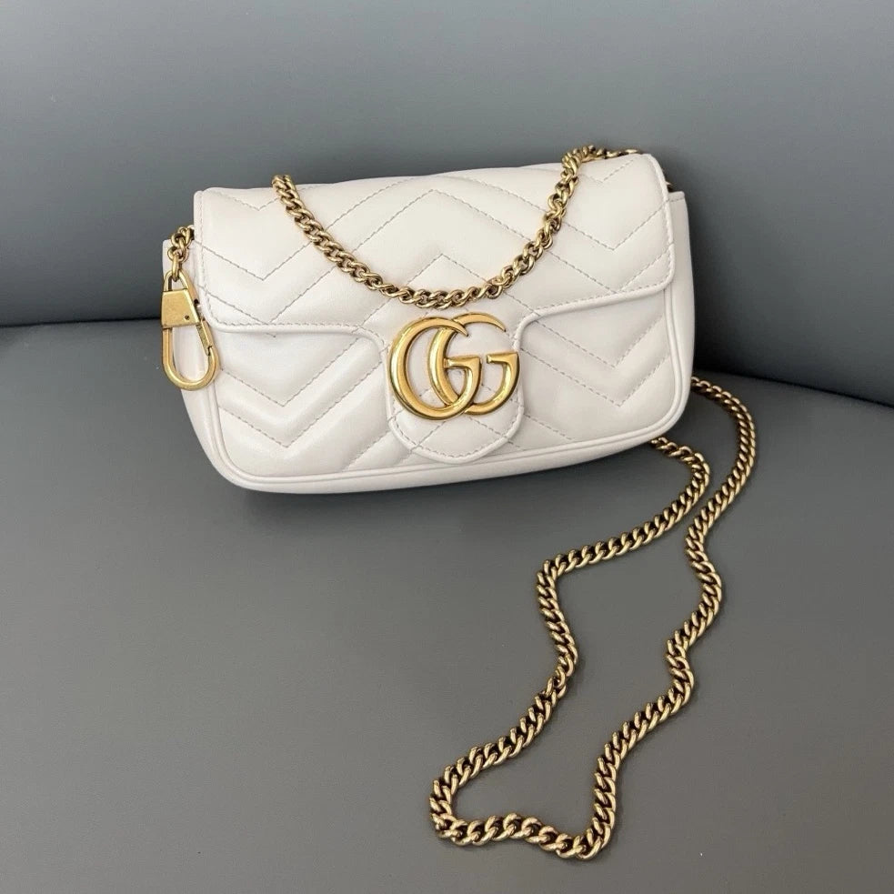 Authentic Gucci Marmont Supermini Chain Shoulder Crossbody Bag White GHD