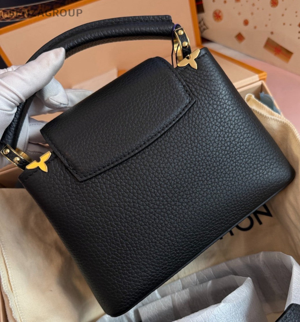 Louis Vuitton Capucines Mini Top Handle Bag Crossbody Black Gold Women Classic