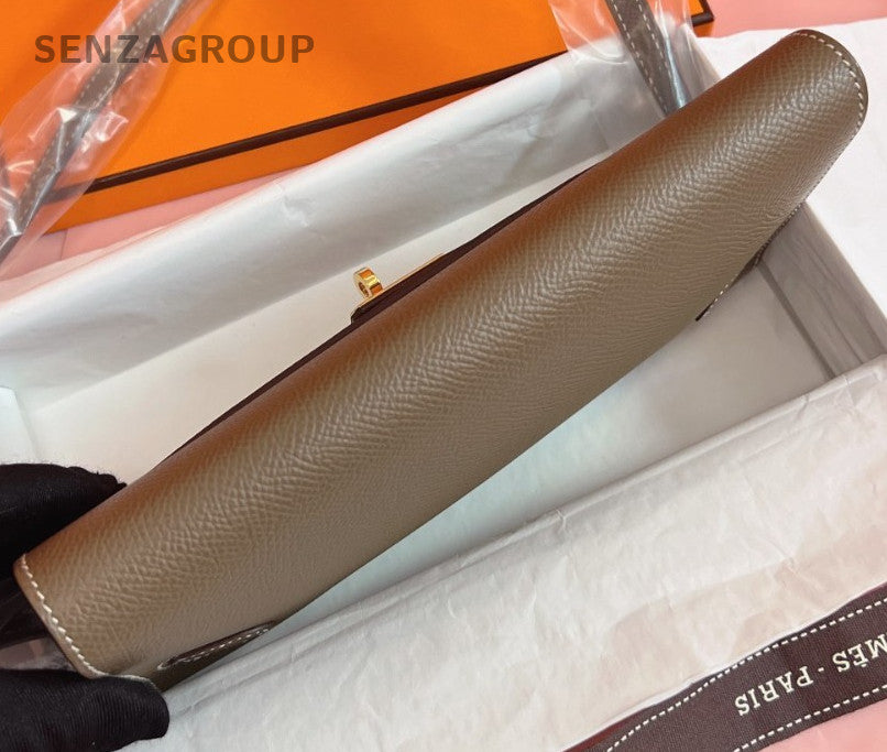 Hermes KellyToGo 2Way Clutch Shoulder Bag Gray Gold Women Classic Fashion