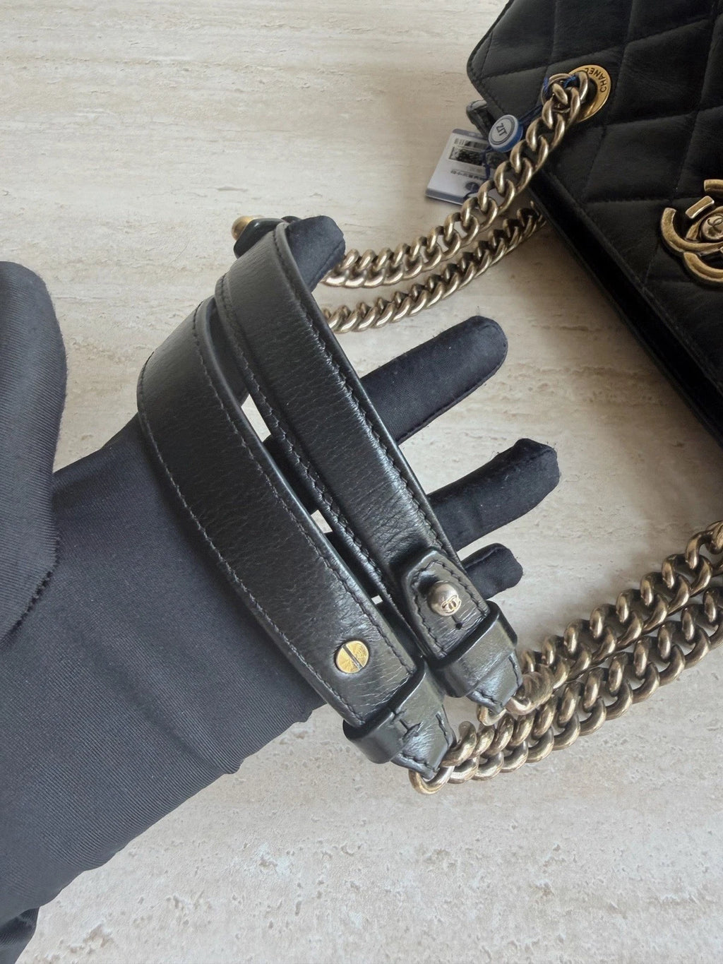 Chanel Diamond Tote Gold Hardware Chain Shoulder Bag in Black Leather