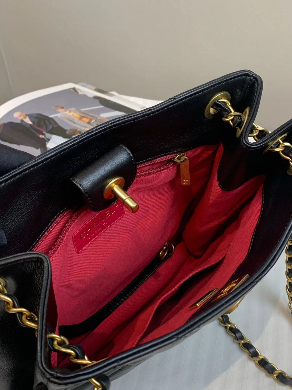CHANEL Black Gold Calfskin Hobo Shoulder Crossbody Bag For Women