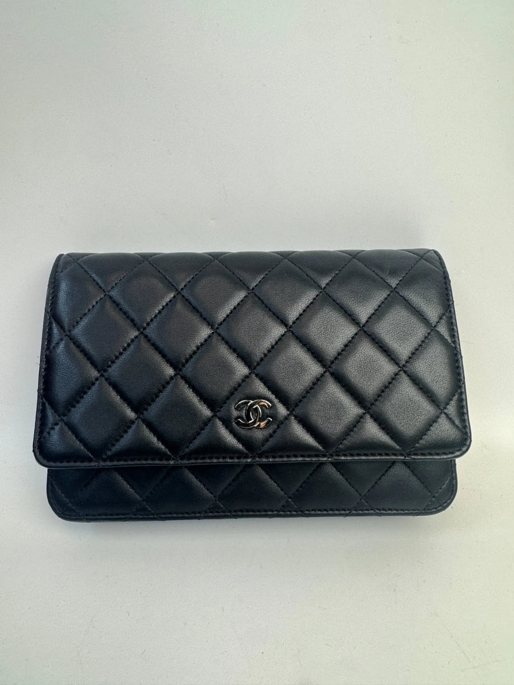 CHANEL CC Chain WOC Diamond Pattern Calfskin Crossbody bag Women Black Silver