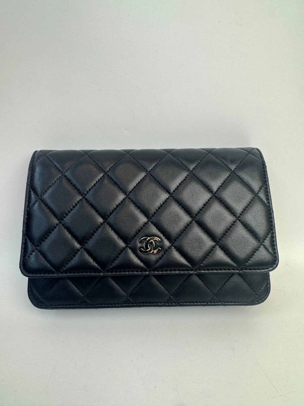 CHANEL CC Chain WOC Diamond Pattern Calfskin Crossbody bag Women Black Silver