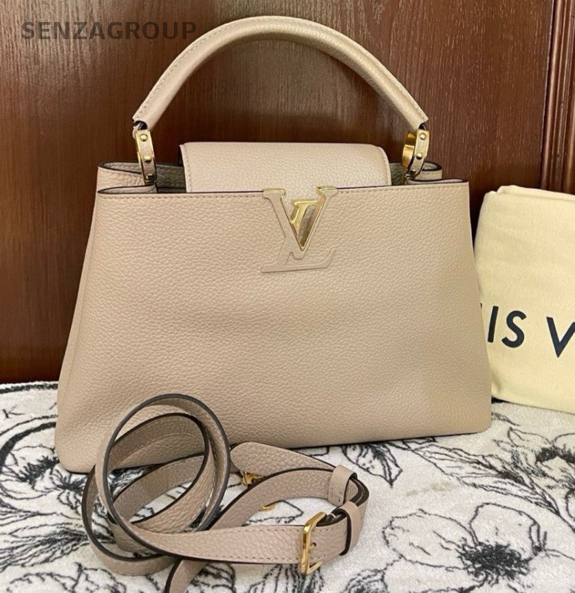 Louis Vuitton Capucines MM Top Handle Bag Crossbody Apricot Gold Women Classic