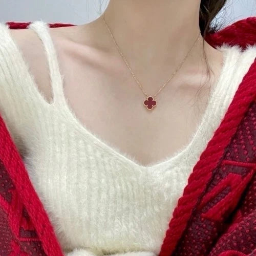 Van Cleef &amp; Arpels Vintage Alhambra Necklace Carnelian 18k Yellow Gold 16.5In