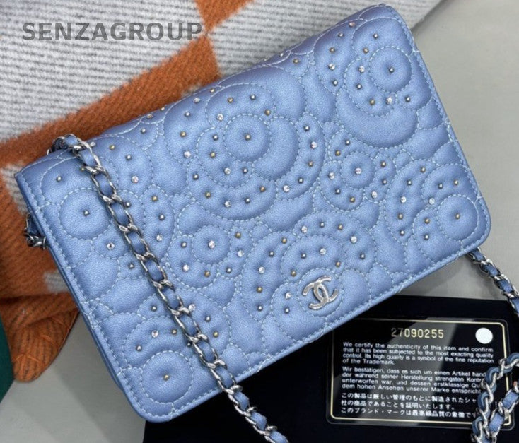 Chanel WOC Bling Bling Chain Shoulder Bag Crossbody Blue Silver Women Designer