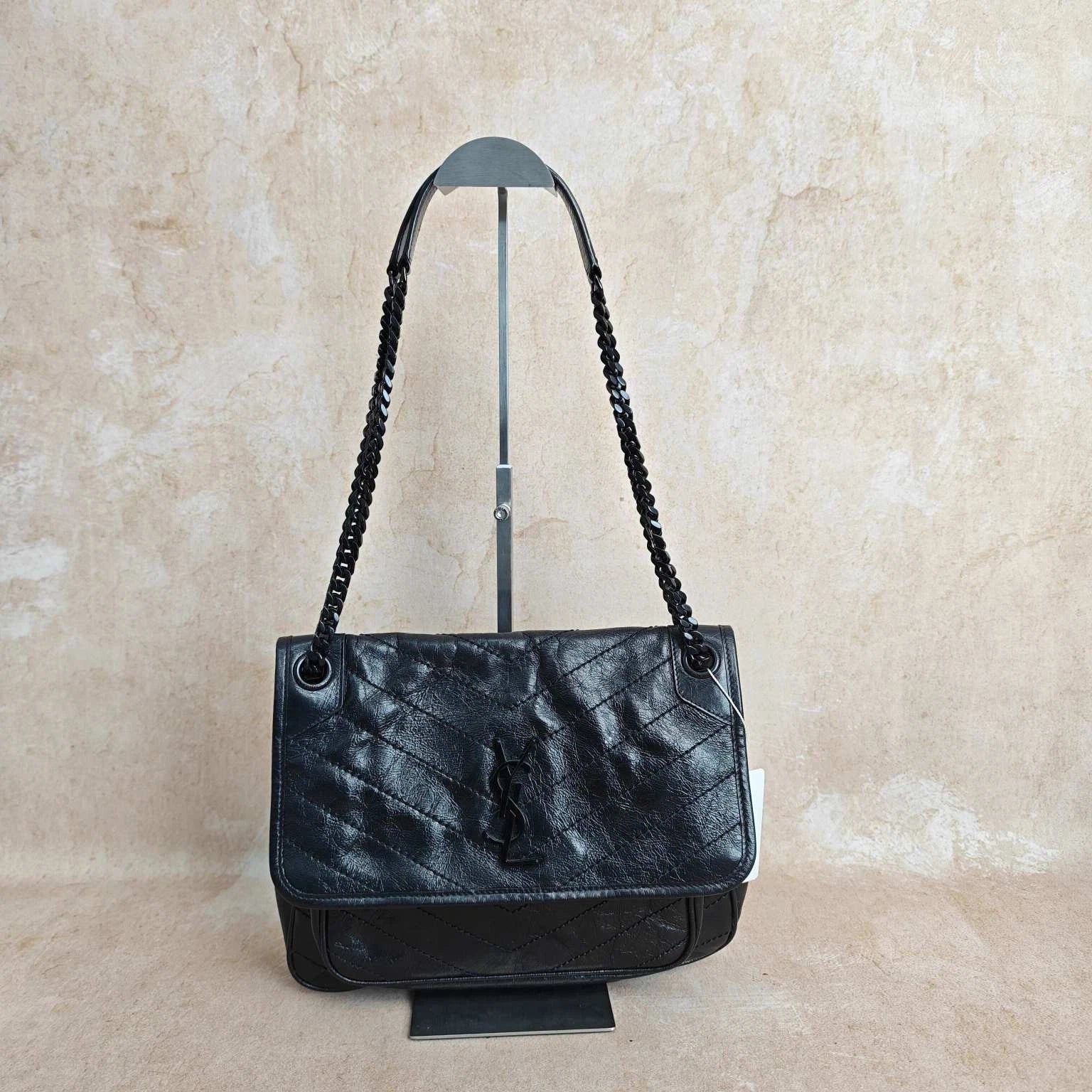 YSL Niki Medium soBlack Leather Crossbody Shoulder Bag For Women