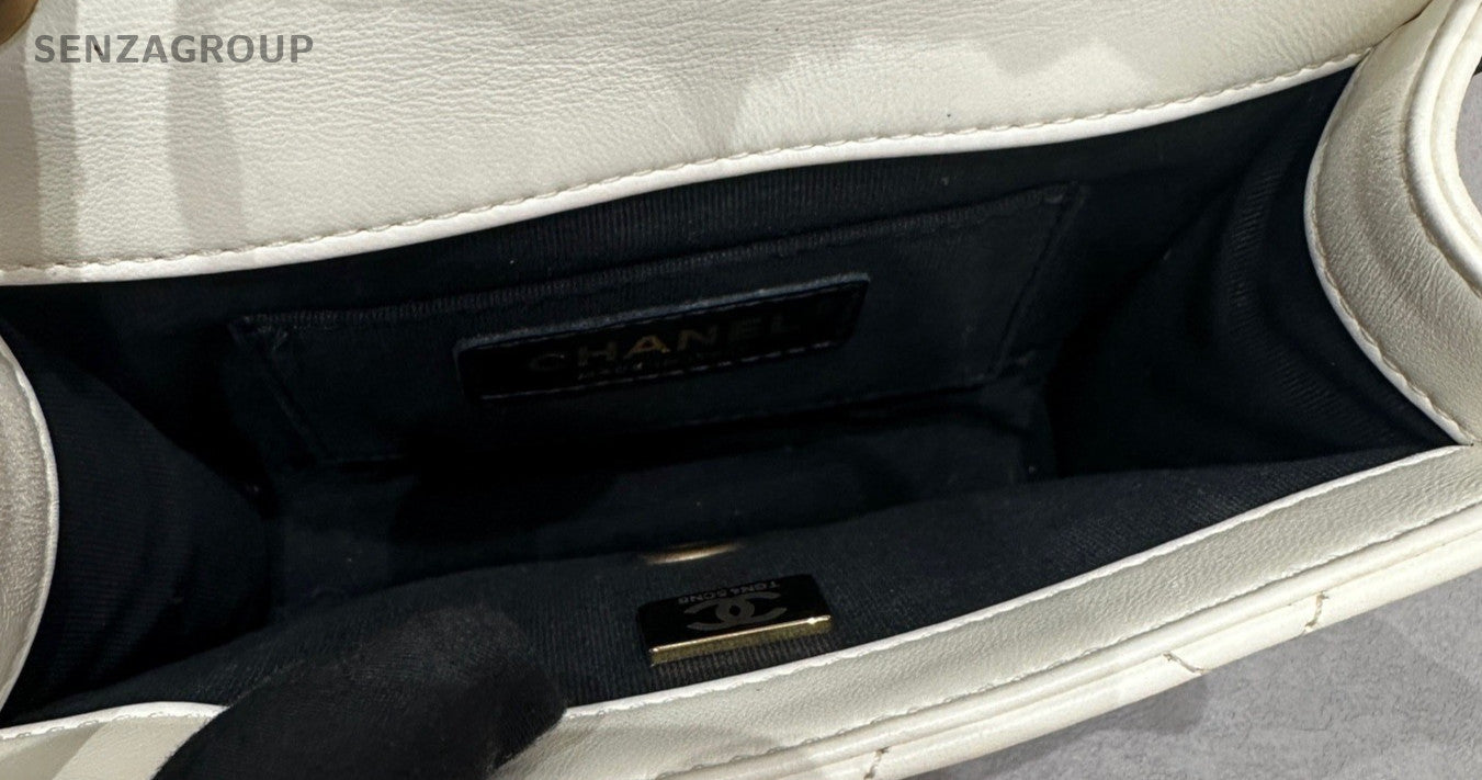 Chanel Chain 2Way Shoulder Bag Crossbody Black White Gold Women Classic Vintage