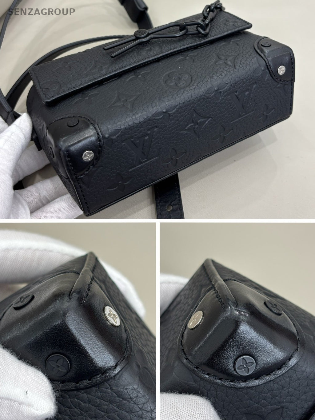 Louis Vuitton Steamer Embossed Full Leather Box Shoulder Crossbody Bag Black
