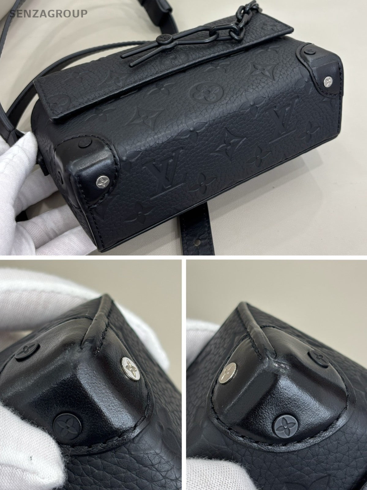 Louis Vuitton Steamer Embossed Full Leather Box Shoulder Crossbody Bag Black