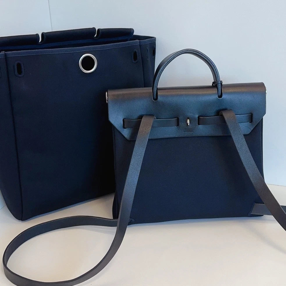 Hermes Herbag Backpack Top Handle Bag Black Silver Women Classic