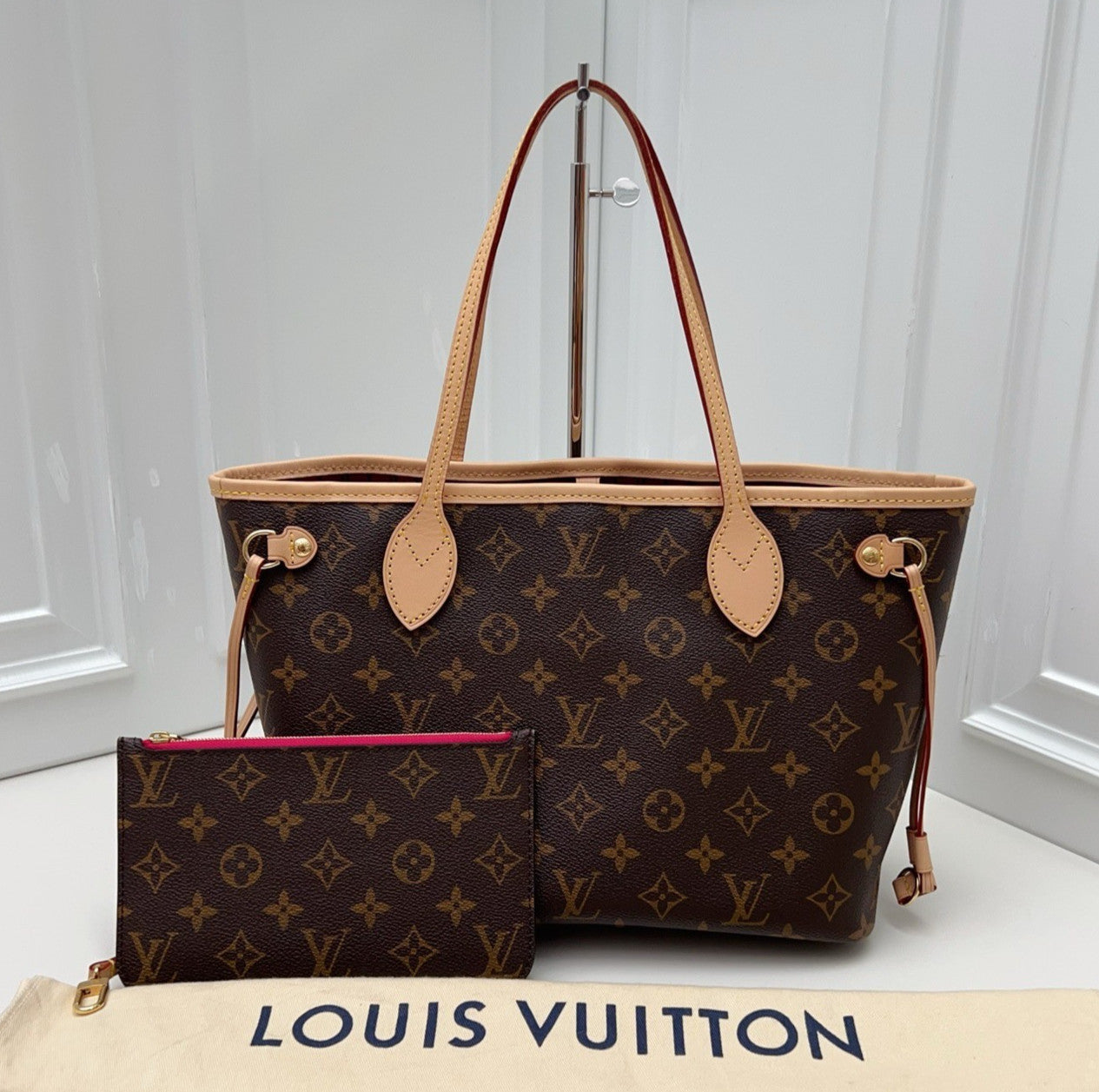 Louis Vuitton Neverfull PM Monogram Shoulder Bag Brown Gold Women Classic