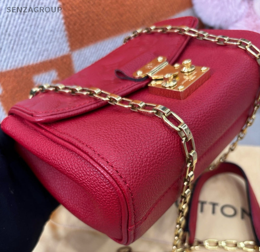 Louis Vuitton Calfskin Chain Shoulder Bag Crossbody Red Gold Used Women Classic