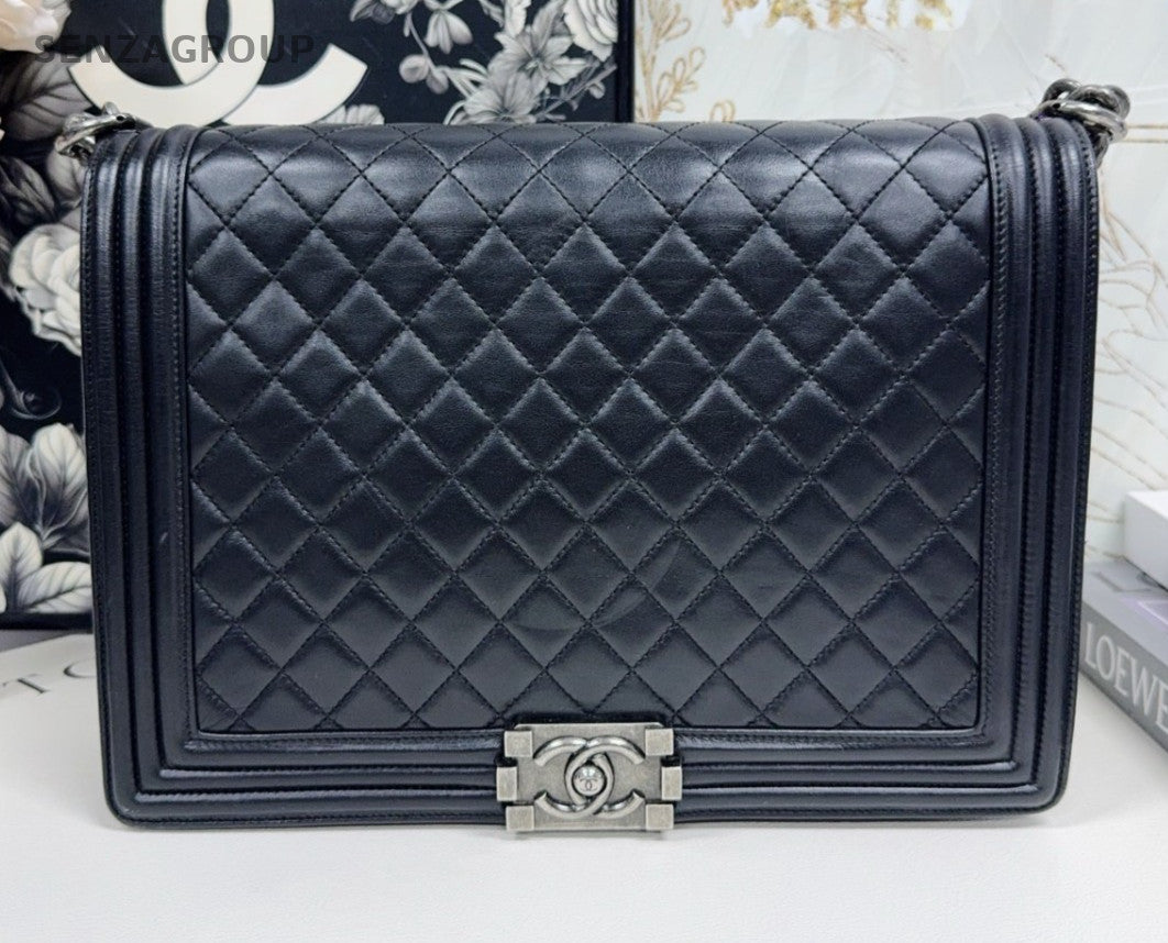 Chanel Leboy GM Chain Shoulder Bag Black Silver  Women Classic Diamond