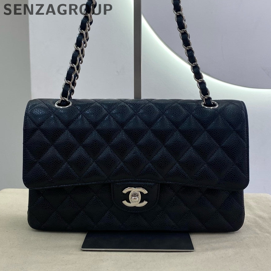 Chanel Classic Flap Medium Black Silver Quilted Calfskin Chain Shoulder Bag