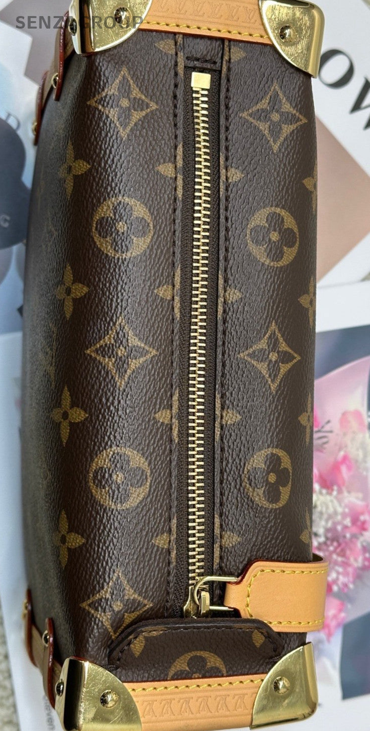 Louis Vuitton Side Trunk Monogram MM Top Handle Bag Brown Used Women Classic