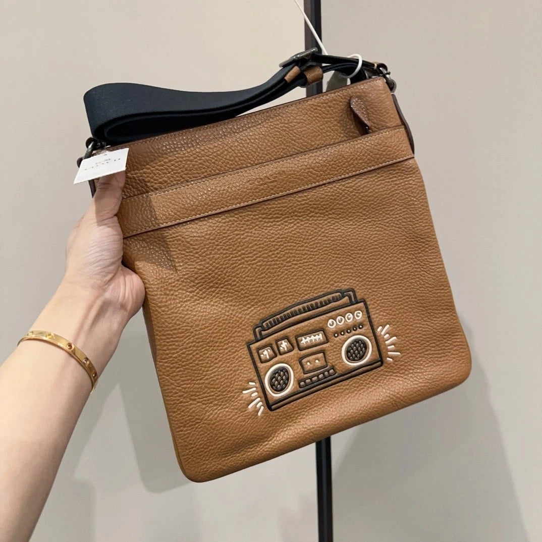 Coach Printed Leather Shoulder Crossbody Bag Brown