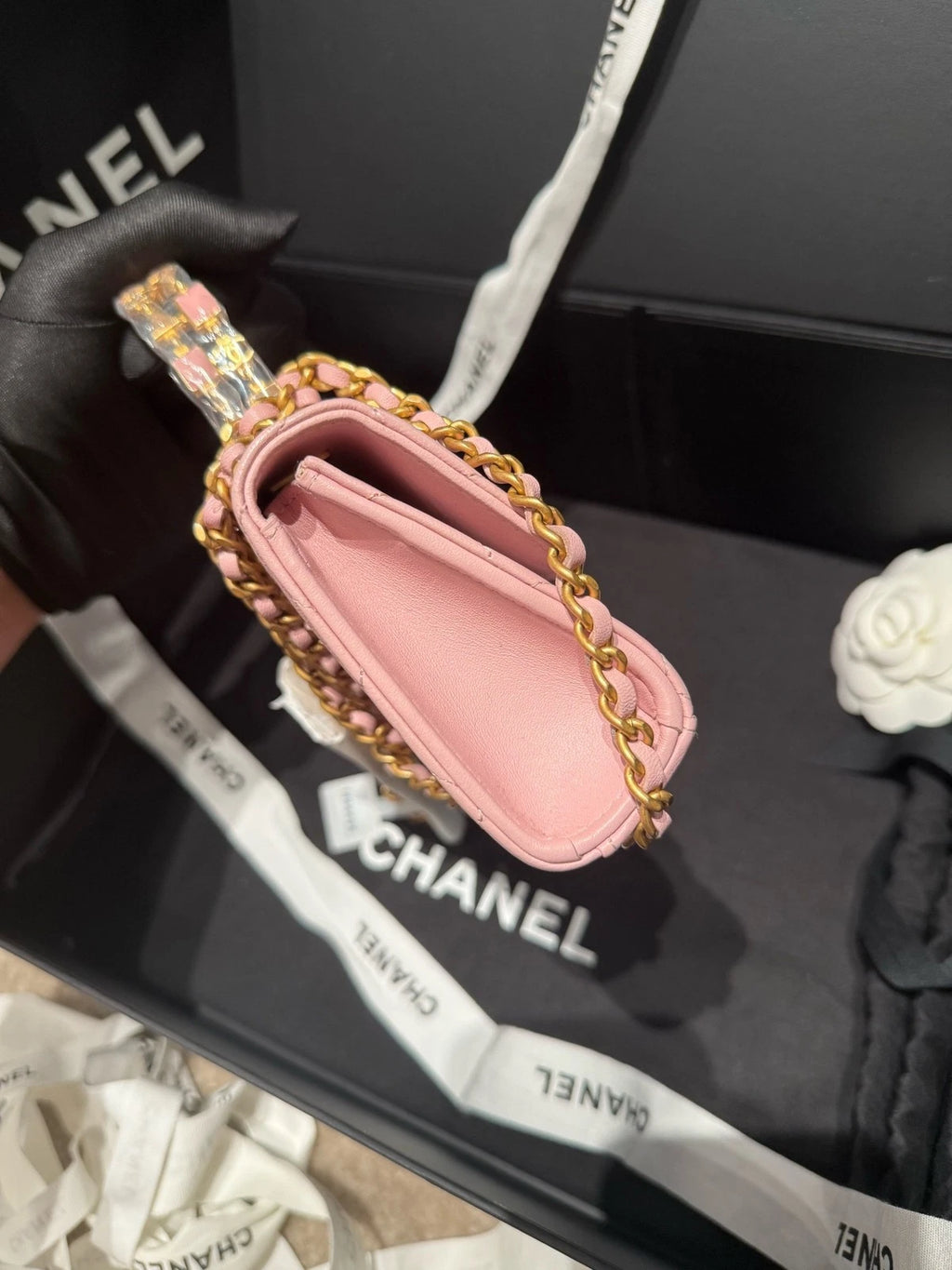 CHANEL Leather Pink Enamel Handle Large Kelly Bag For Women