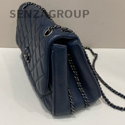 Chanel Cuba Quilted Chain Shoulder Bag Blue Silver Classic Women's