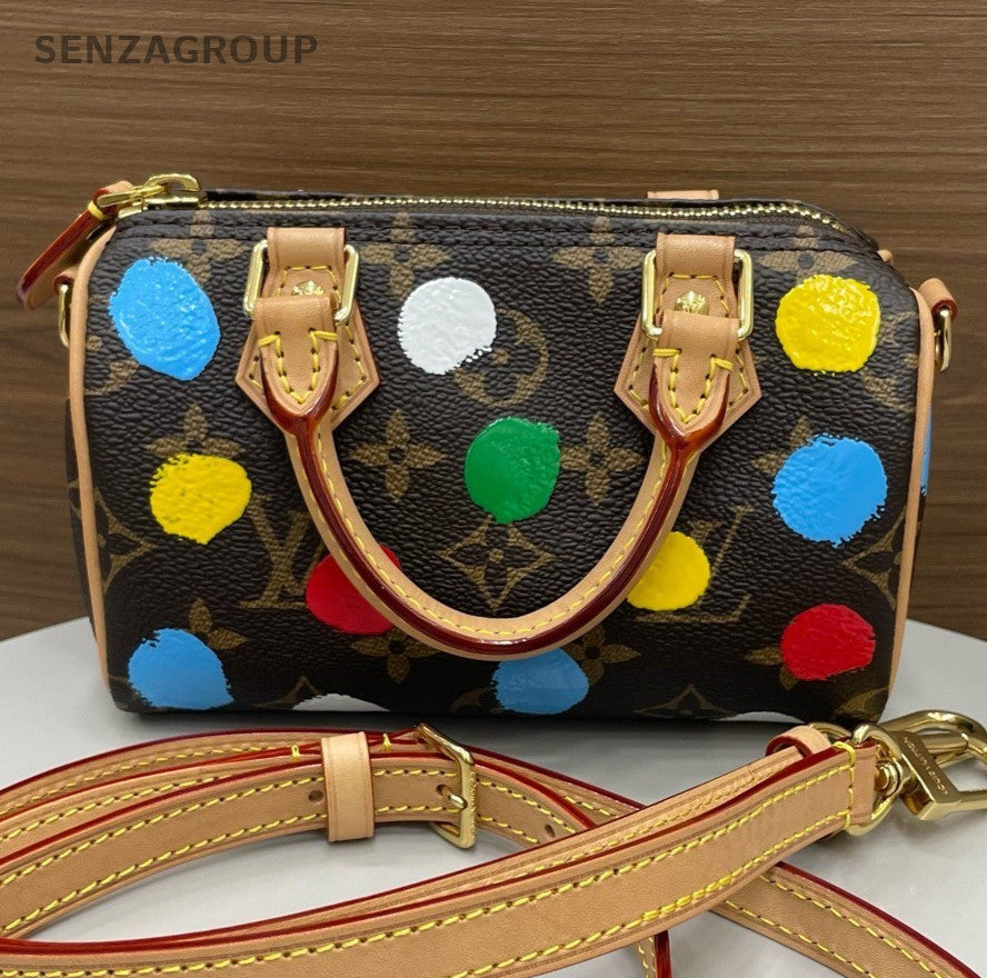 Louis Vuitton Speed Nano Monogram Top Handle Bag Crossbody Brown Gold Women
