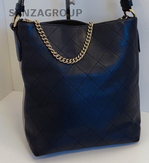 Chanel Hobo PM 2Way Shoulder Bag Crossbody Black Gold Women Classic