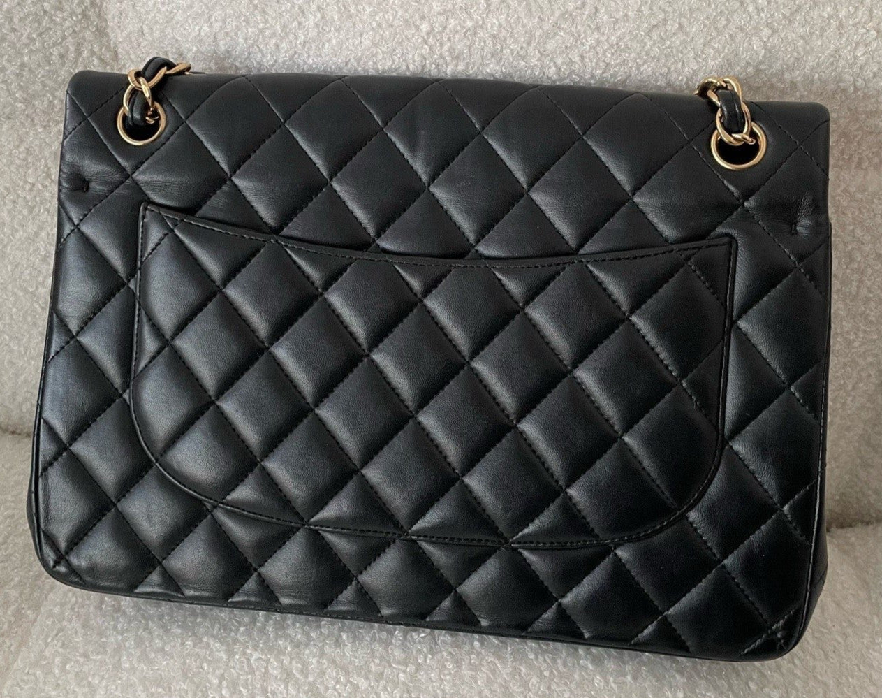 Chanel Classic Flap Jumbo Lambskin Chain Shoulder Bag Crossbody Black Gold Women