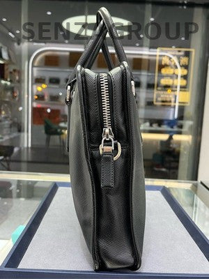 Prada Black Leather Classic Unisex Briefcase with Silver Hardware