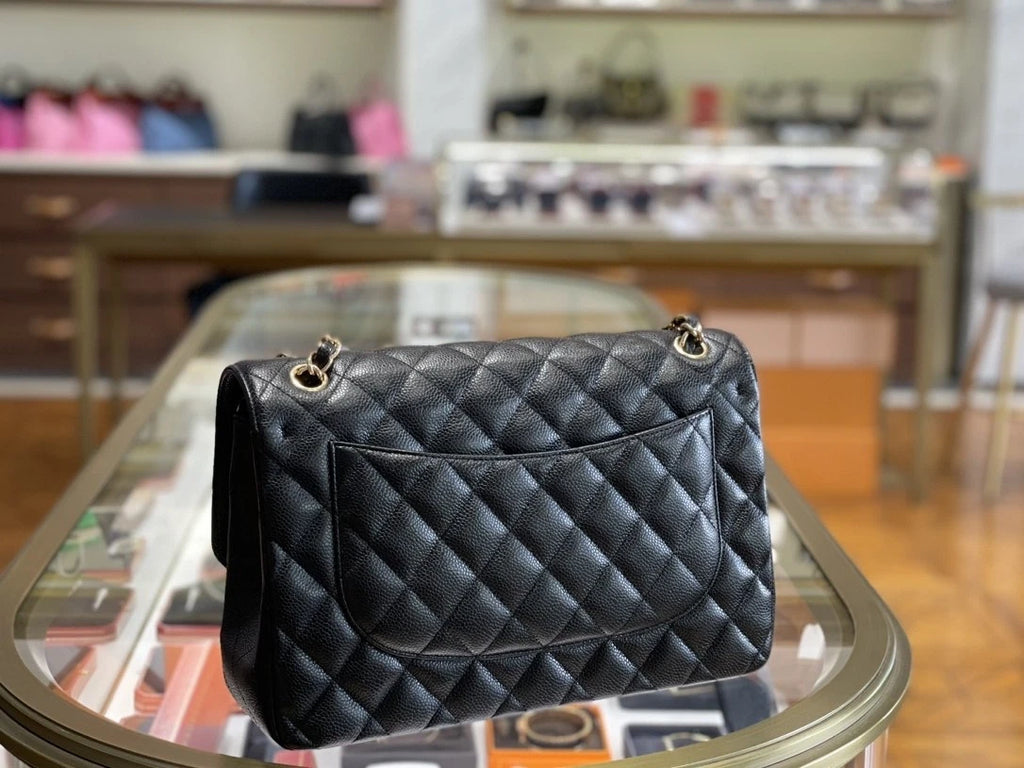 CHANEL Classic Flap Jumbo Black Leather Shoulder Bag For Women