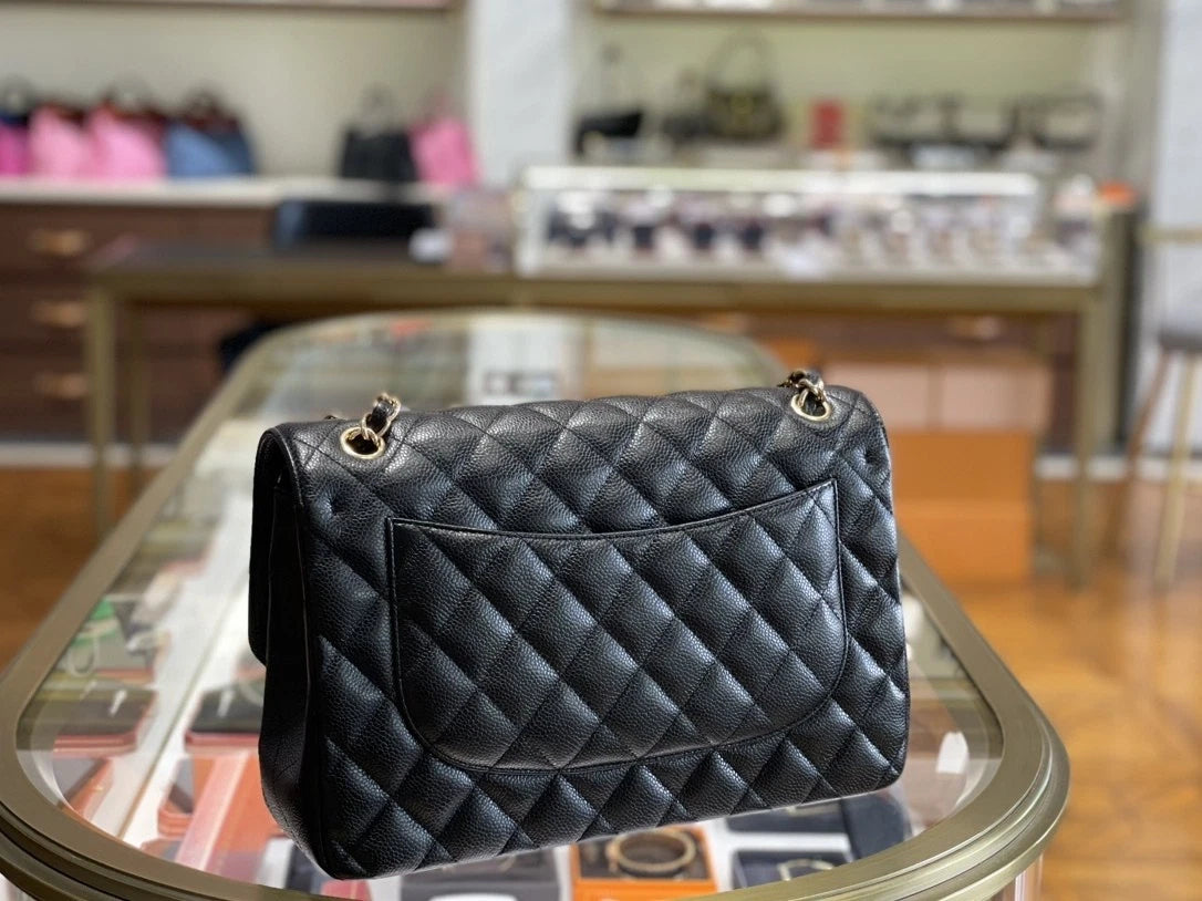 CHANEL Classic Flap Jumbo Black Leather Shoulder Bag For Women