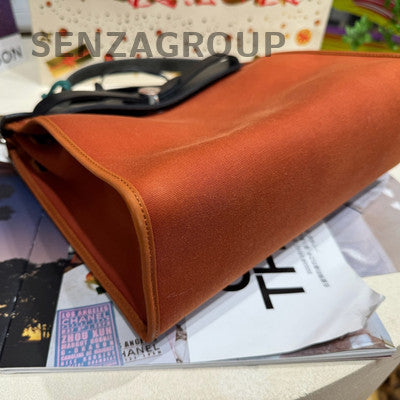 Hermès Herbag 31 Canvas Shoulder Bag Orange Black Silver Hardware