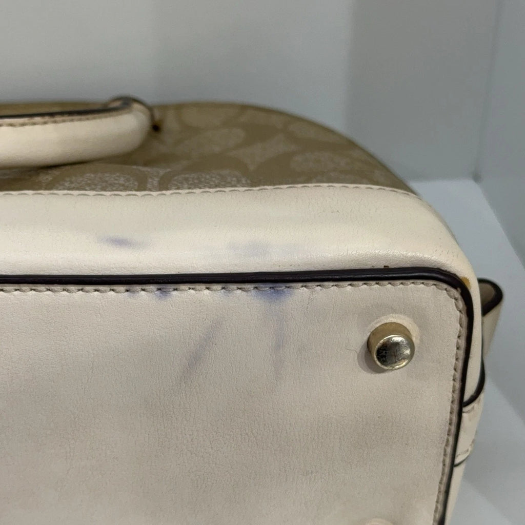 Coach Beige Canvas Monogram Sierra Shell Shoulder Crossbody Handbag Women