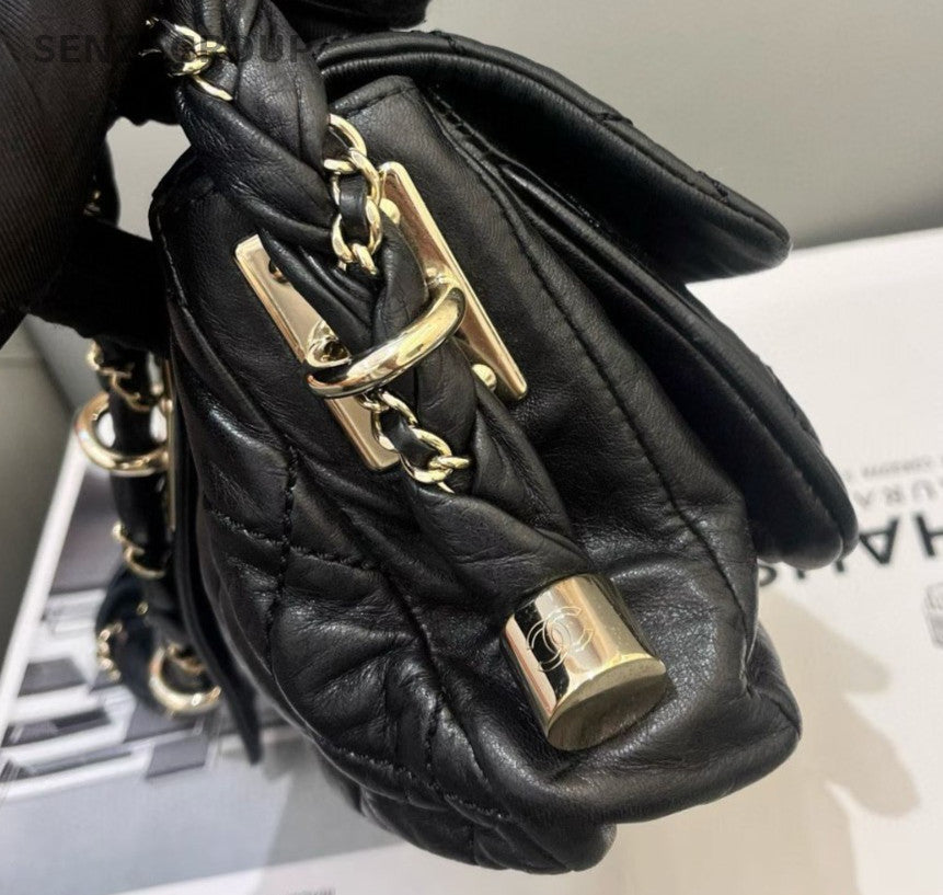 Chanel Classic Flap Diamond Black Gold Shoulder Bag Women Fashion