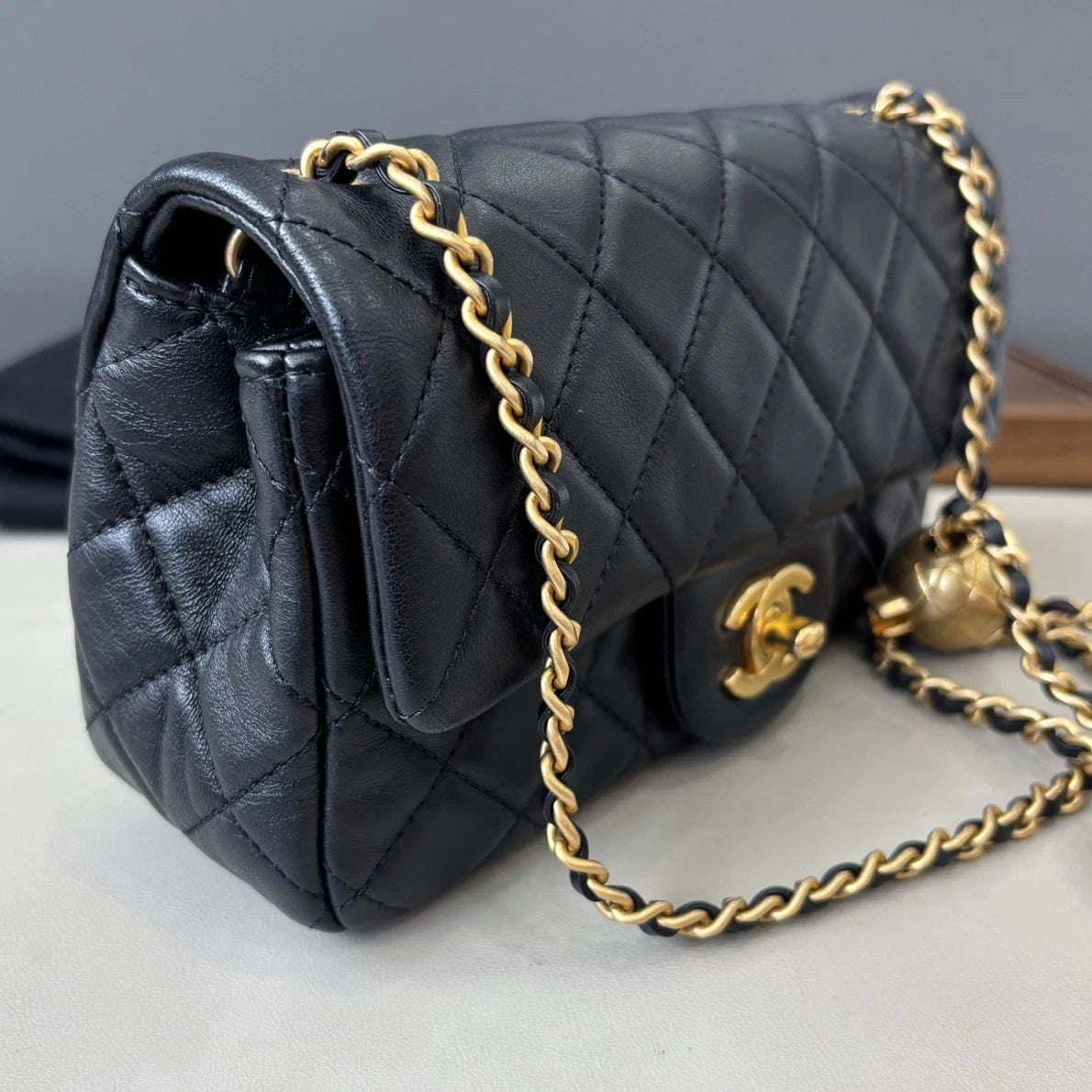Chip Version Chanel Flap Big Mini Lambskin Gold Chain Black Shoulder Bag